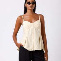 Blusa peplum feminina com linho alça fina mindset amarela