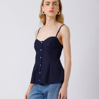 Blusa peplum feminina com linho alça fina mindset azul