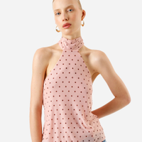 Blusa halterneck feminina de tule com scarf poá rosa