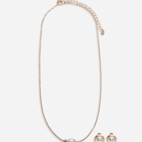 Kit brinco e colar de pérola dourado