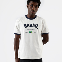 Camiseta masculina de algodão brasil bicolor off white