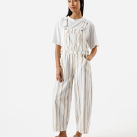 Jardineira balloon feminina de sarja listrada off white