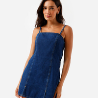 Macaquinho short saia feminino jeans azul