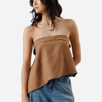 Blusa sem alça feminina com viscose assimétrica marrom