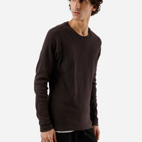 Camiseta slim fit masculina de algodão manga longa canelada marrom