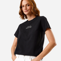 Camiseta feminina de algodão manga curta estampada preta
