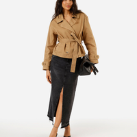 Saia midi feminina jeans com fenda preta