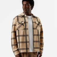 Camisa overshirt masculina de fleece manga longa xadrez bege