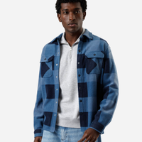 Camisa overshirt masculina de fleece manga longa xadrez azul