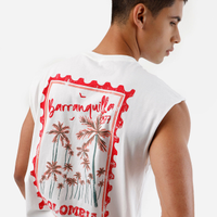 Regata machão masculina de algodão estampada off white