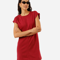 Vestido curto feminino de algodão manga curta vermelha