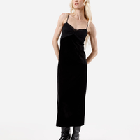 Vestido midi alça fina feminino de veludo com renda preto