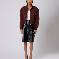 Saia midi lápis feminina de pu texturizada mindset preta