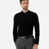 Polo masculina de tricot manga longa com zíper preto