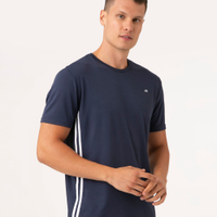 Camiseta masculina esportiva com listras azul