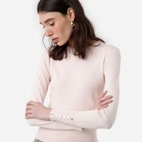 Suéter feminino de tricot gola redonda rosa