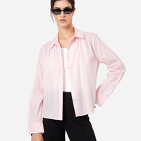 Camisa cropped feminina de algodão manga longa com pregas rosa