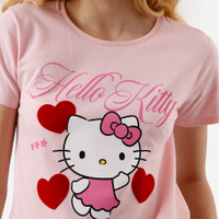 Camiseta feminina de algodão hello kitty texturizada rosa