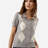 Camisa feminina de tricot xadrez argyle cinza