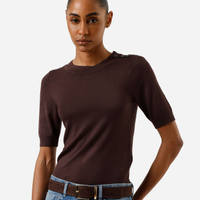 Blusa feminina de tricot manga curta marrom