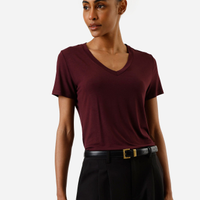 Blusa feminina gola v lisa vinho