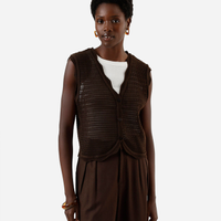 Colete feminino de tricot texturizado marrom