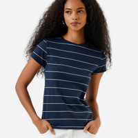 Blusa baby look feminina de algodão listrada azul