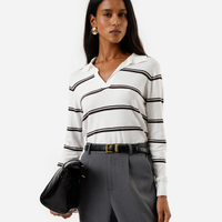 Polo feminina em tricot manga longa listrada off white