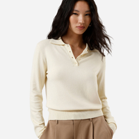 Polo básica feminina de tricot manga longa amarela