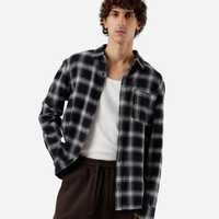 Camisa masculina de algodão manga longa xadrez preta