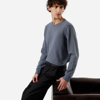 Suéter masculino de tricot gola redonda manga longa azul