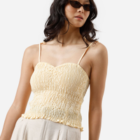 Blusa alça fina feminina decote coração franzida amarela