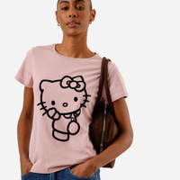 Camiseta feminina de algodão hello kitty texturizada rosa