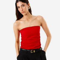 Blusa sem alça feminina com franzidos vermelha