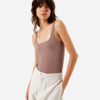 Body feminino de poliamida decote quadrado marrom