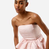 Blusa peplum feminina de jacquard sem alça floral rosa