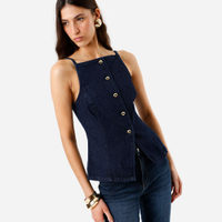 Regata feminina jeans botões azul