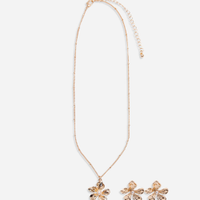 Kit de colar e brinco floral dourado