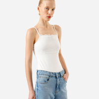 Body feminino de poliamida decote reto com renda off white