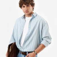 Camisa masculina de algodão manga longa listrada azul