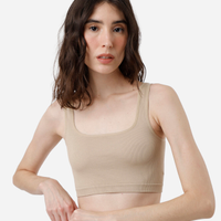 Top cropped feminino de poliamida canelado bege