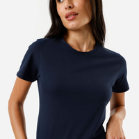 Camiseta feminina de algodão peruano manga curta azul