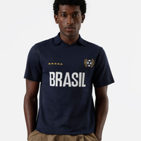 Camiseta masculina de tricot com gola brasil azul