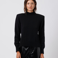 Suéter feminino de tricot gola alta com ombreiras mindset preto