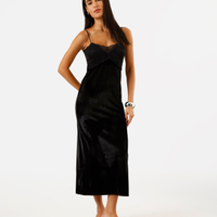 Vestido midi alça fina feminino de veludo com renda preto