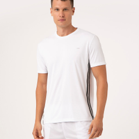 Camiseta masculina esportiva com listras branca