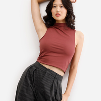 Cropped long de poliamida cavado - vinho