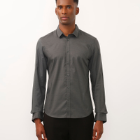 Camisa de algodão slim poá manga longa cinza
