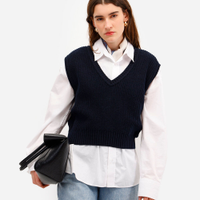 Colete de tricot decote v azul