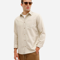 Camisa comfort masculina de sarja manga longa bege